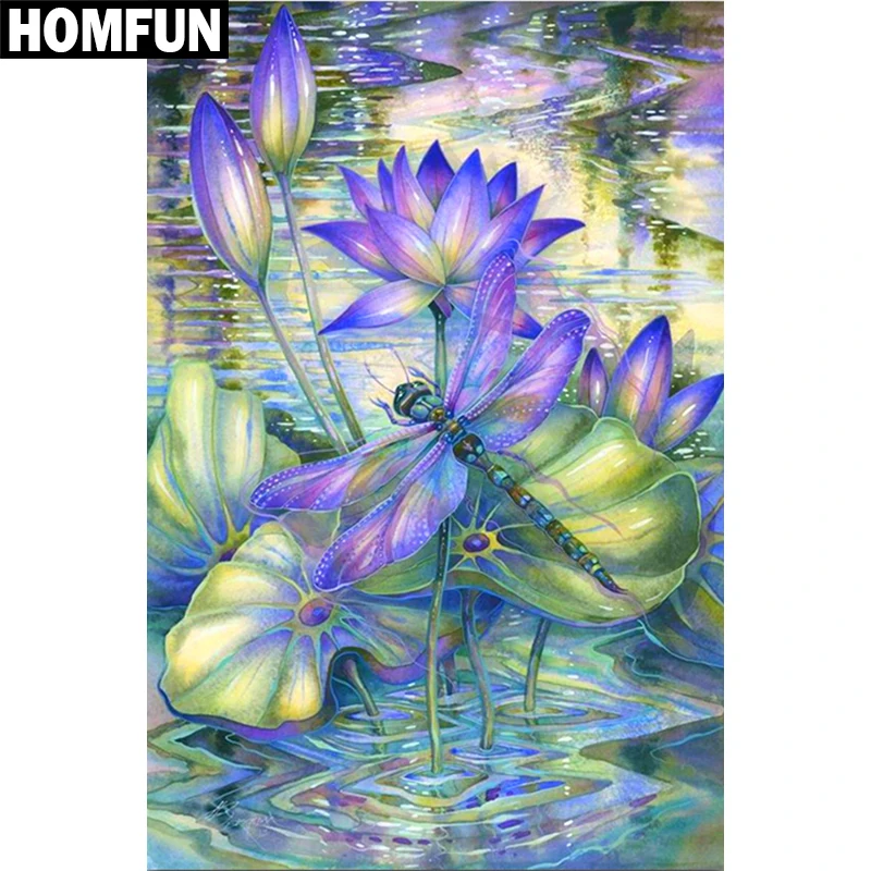 

HOMFUN Full diamond Painting "Lotus dragonfly" Resin Drill Embroidery 5D Diy Diamond Painting Handmade Cross Stitch gift A06217