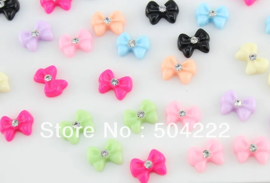 220 pcs assorted Bowknot with Rhinestone Crystal Resin Cabochon 12mm Cell decor, hair accessory supply, gems, DIY