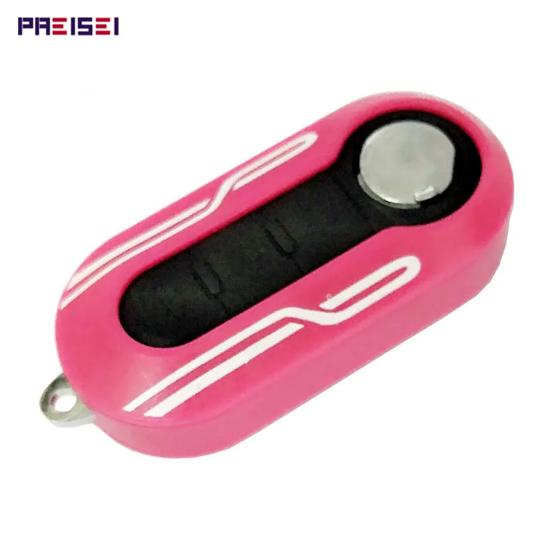 

PREISEI Pink Car Flip Remote Key Case Fob For Fiat 500 Key Replace