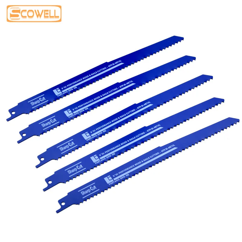 5 Pack HSS Bimetal 9 inch 230mm Saber Saw Blades 6TPI Fast Cutting Wood Plastic Reciprocating Saw Blade DIY Tools Accessories