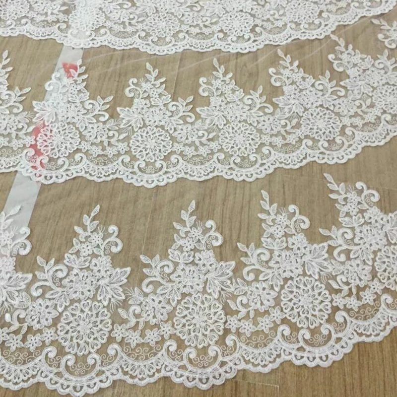 Velo De encaje largo para Novia, velo De Novia con Mantilla De color blanco marfil, accesorios De catedral, 3m, 2016