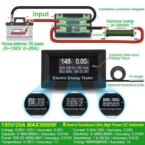 Digital DC Current Volt Amp Watt Meter LCD ATORCH