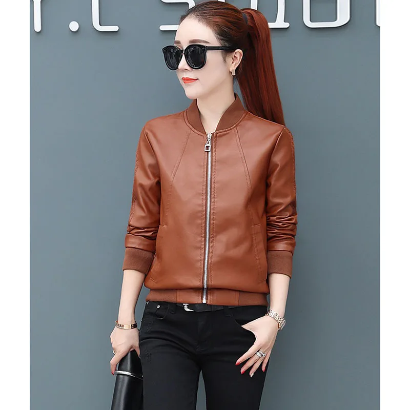 Fashion PU Leather Jacket 2025 NEW Women's Spring Autumn Short Outerwear Long-Sleeved Zipper Casual Motorcycle Coat Female