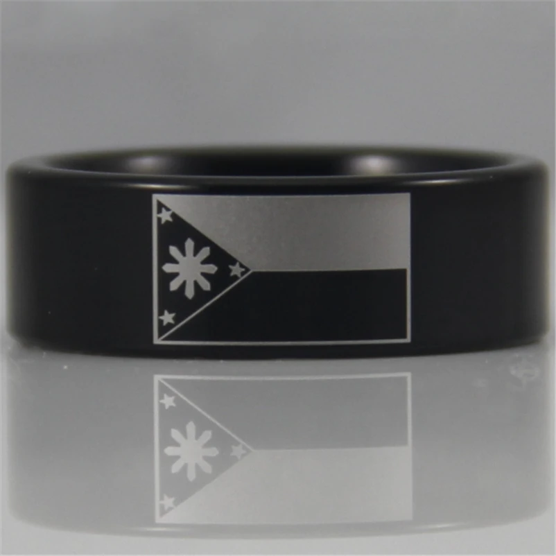 

Free Shipping USA UK Canada Russia Brazil Hot Sales 8MM Black Pipe Filipino Flag Design Tungsten Comfort Fit Ring