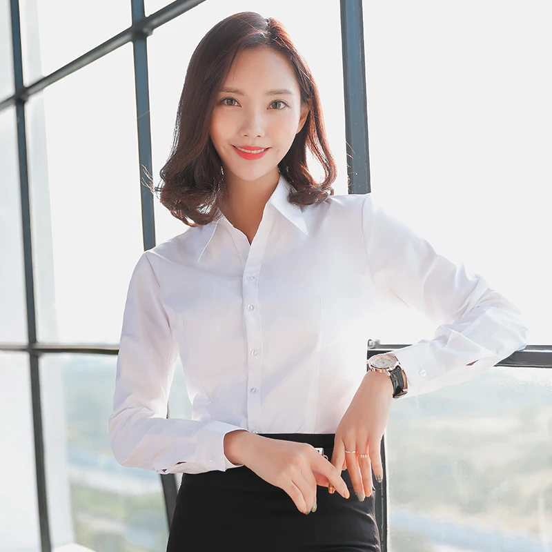 Women Blouse Long Sleeve Shirts Striped/Solid Color Ladies Office Shirts White Slim-fit Female Formal Social Blouses Tops Blusas