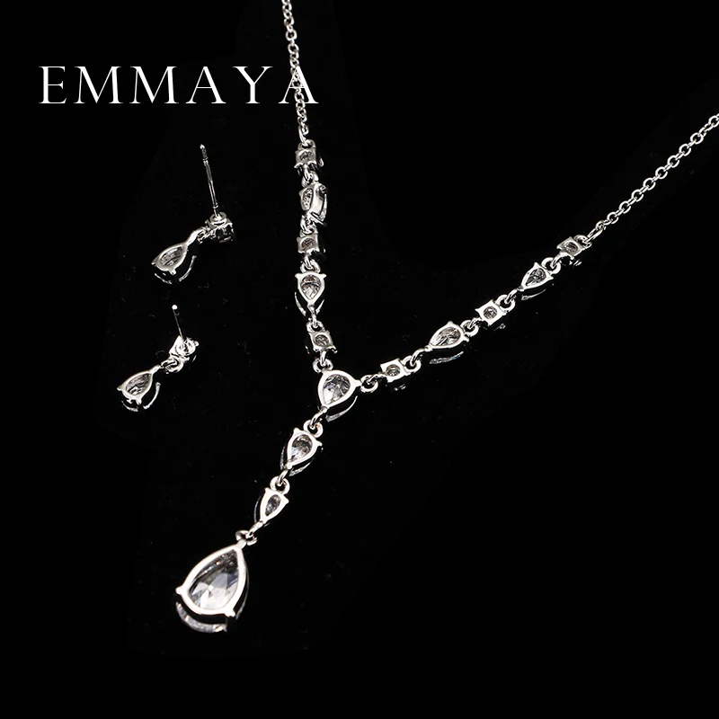 Emmaya Trendy White Water Drop Cubic Zirconia Wedding Jewelry Sets Luxury Statement Necklace Earrings Set Dress Accessories