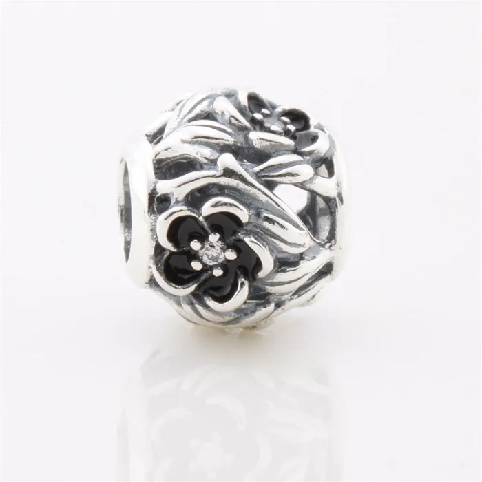 

Newest 925 Sterling Silve Beads Charm Black Enamel Flower Round Bead Suitable for Pandora Style Charm Bracelets & Necklaces