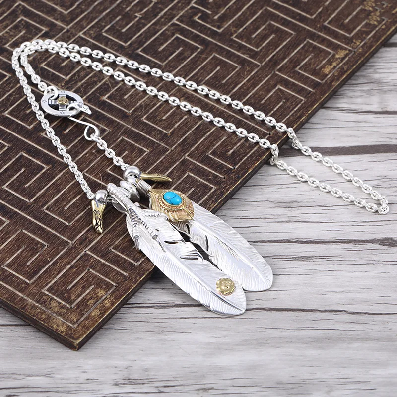 

Takahashi Goro's Feather Men And Women S925 Sterling Silver Chain Personality Eagle Claw Retro Thai Silver Set Necklace