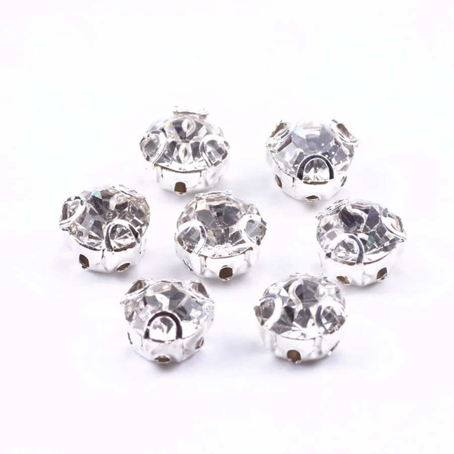 3D Round Shape Glass Rhinestones With Silver/gold Claw Sew On Crystal Stone Strass Diamond Metal Base Buckle For Clothes