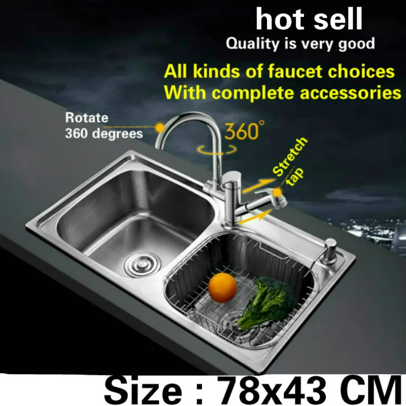 

Free shipping 304 stainless steel double groove kitchen sink wiredrawing 78x43 CM