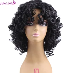 Amir Synthetische Kurze Perücken Schwarz Afro Lockige Perücke Für Frauen Natürliche Schwarz Haar perücke Hitze Beständig Pony perücke