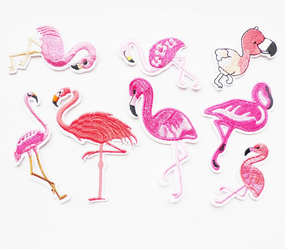 Bird Animals Embroidery Iron On Patches For Clothing DIY Flamingo Stripes Kids Garment Jeans Stickers Applique Embroidered Badge