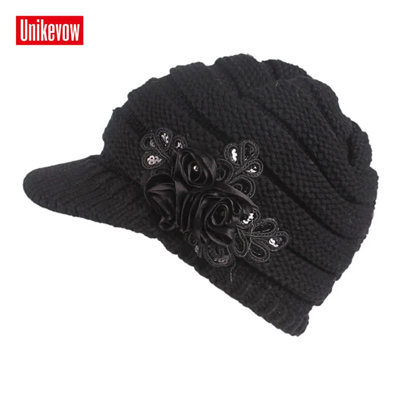 UNIKEVOW New arrival beanie  Casual hat with handmade flower for  Women Hip-hop cap for autum spring winter ladies' hats