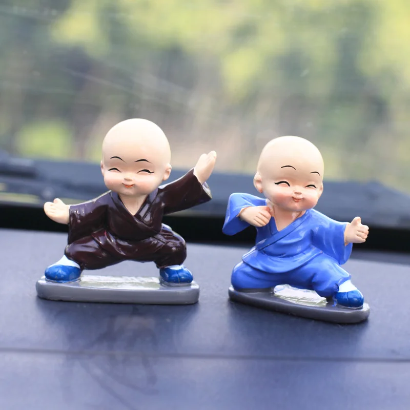 4pcs Shaolin Colour Kung Fu Little Monk Miniature Figurines Resin Buddha Statue Figurine Home Accessories Car Accessories