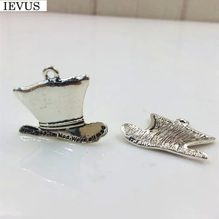 Hot selling 10 Pieces/Lot 23mm*30mm hat charms Antique Silver plated words Your mad I\'m mad We\'re all mad for hat jewelry making