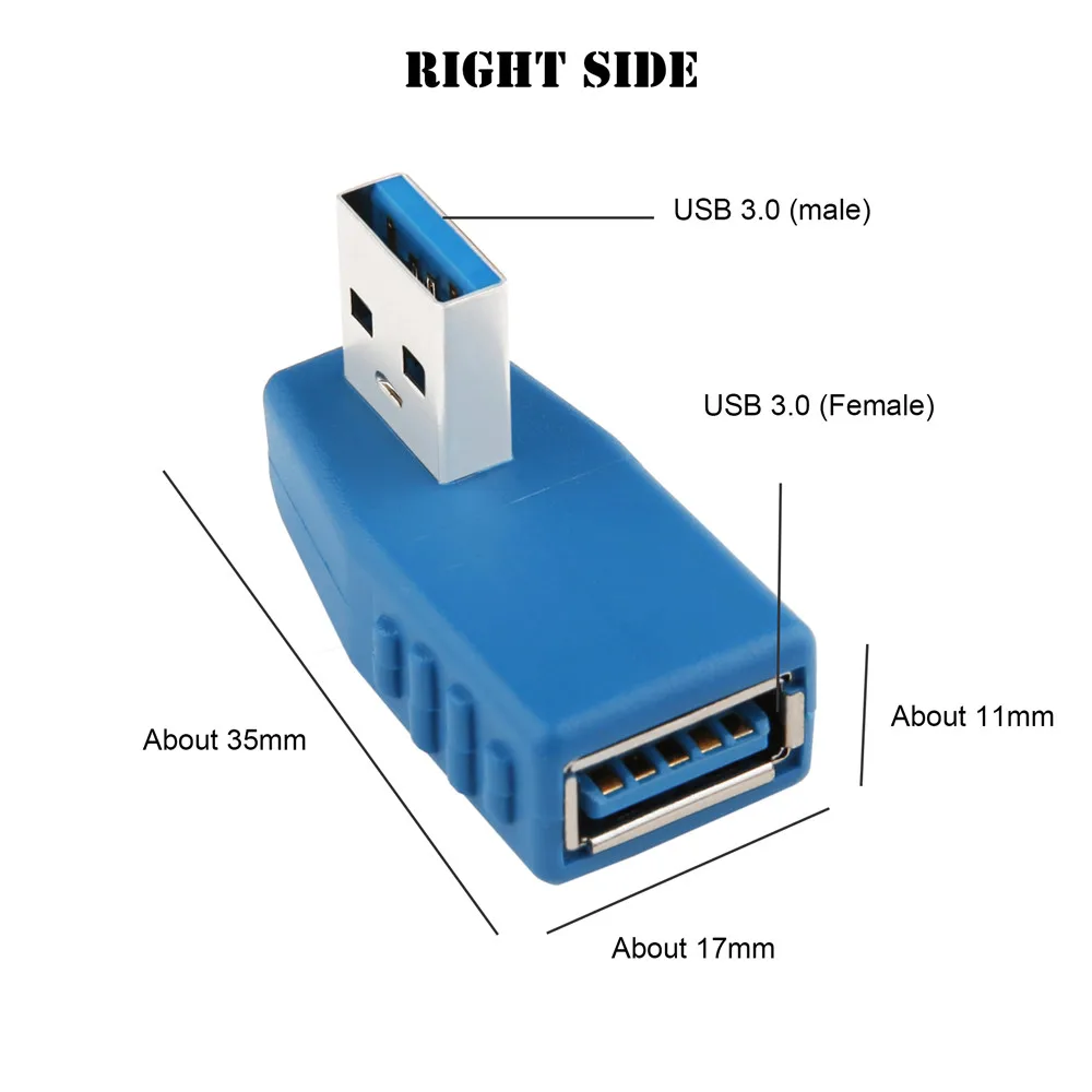 Blue 90 Degree Vertical Left Right Up Down Angled USB 3.0 Male to A Female M/F Adapter Connector Converter