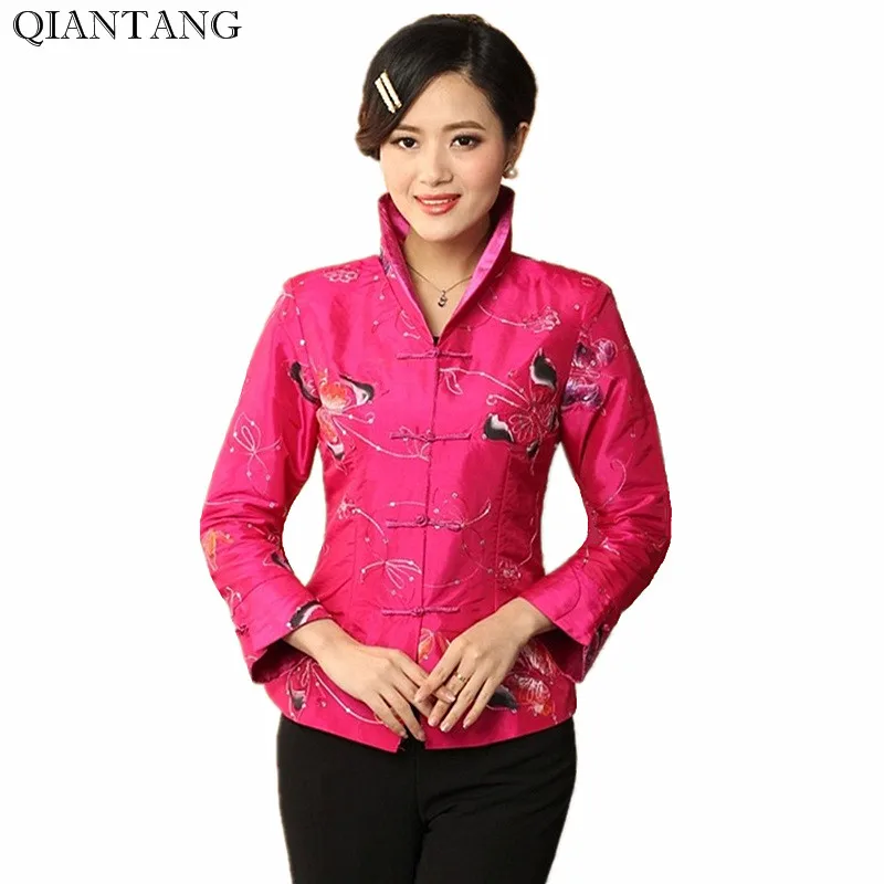 High Quality Hot Pink Womens Satin Jacket Traditional Chinese Style Embroidery Coat Mujer Chaqueta Size S M L XL XXL XXXL Mny11B