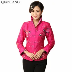 High Quality Hot Pink Womens Satin Jacket Traditional Chinese Style Embroidery Coat Mujer Chaqueta Size S M L XL XXL XXXL Mny11B