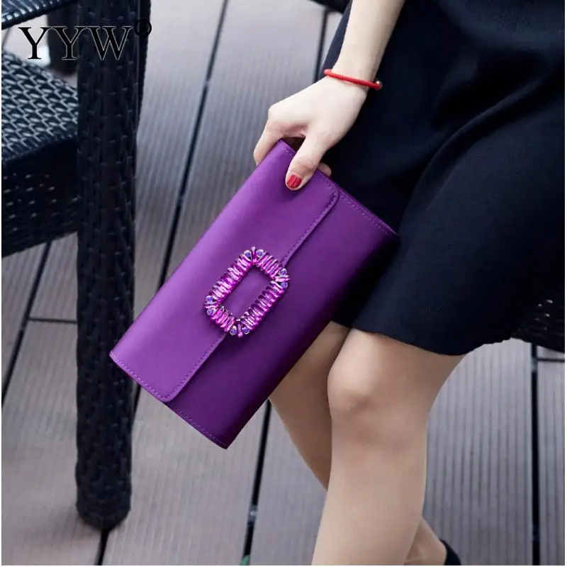 Satin Envelope Evening Clutches And Purse Women Vintage High Quality Rhinestone Box Bag Clutch With Chain Party Shoulder Bags