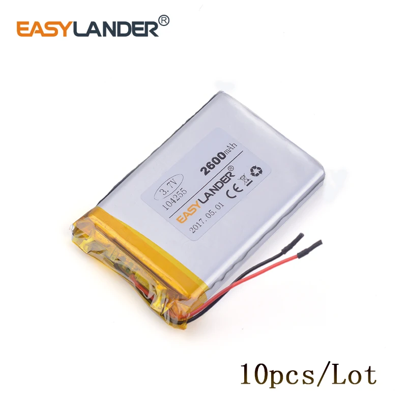 

10pcs/Lot 3.7v lithium Li ion polymer rechargeable battery 104255 2600mAh for mobile power supply tablet GPS navigator