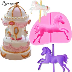 Byjunyeor M253 Carousel Horse UV Resin Silicone Mold Fondant Chocolate Candy Lollipop Crystal Epoxy Soft Clay Bake Tools