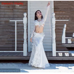 White Custom Made Children's Belly Dance Costume High-grade Bra+long Skirt 2pcs Luxury 2018 Large Swing Dress Oriental Dance Set