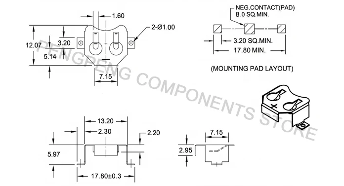 5pcs/lot SMT Coin Cell LR44 SR44 Battery Holder, LR44 SR44 Battery Retainer