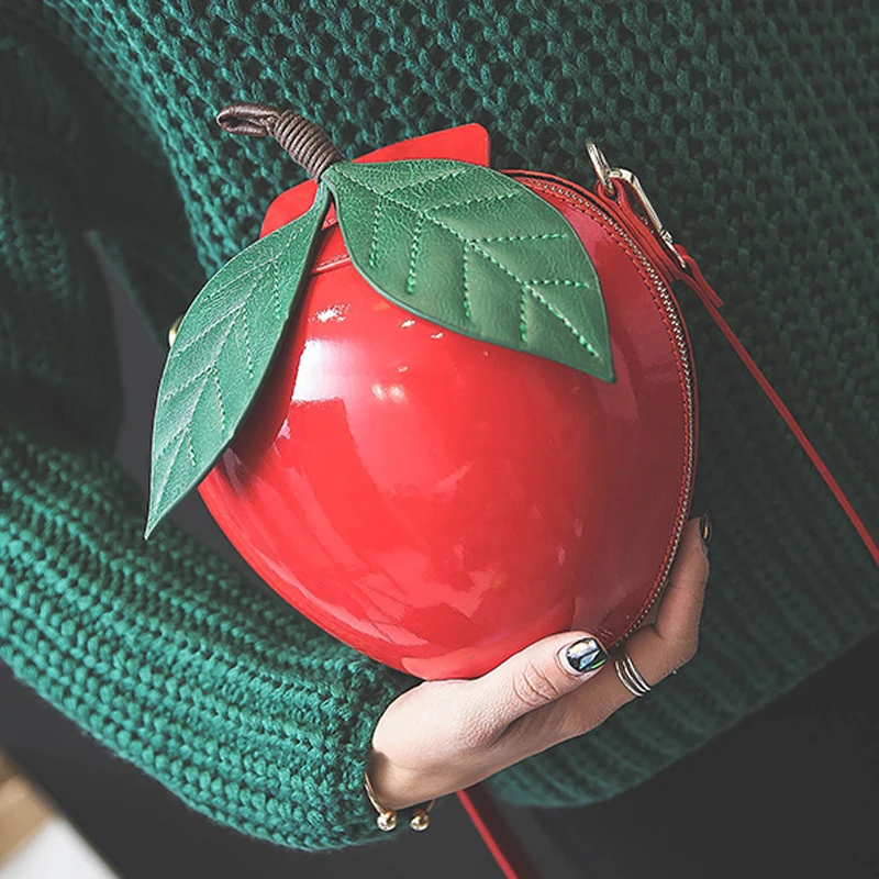 BENVICHED Red Circular Apple Bag Fashion Female Messenger Bags Leaves Mini Bags for Teenager Girls Women Crossbody Bags  R01