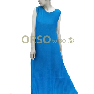 

HOT SELLING Miyake Big plait fold loose dress with sleevesless o-neck solid A-Line dress IN STOCK