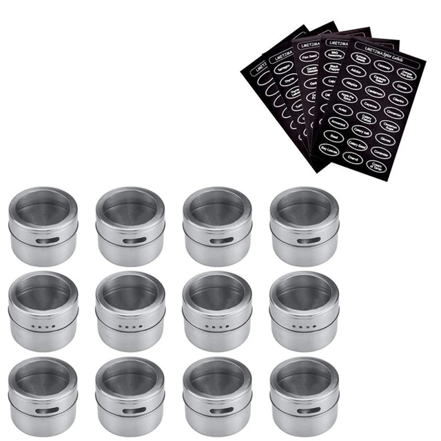 LMETJMA Magnetische Gewürz Glas Set Mit Aufkleber Edelstahl Gewürz Dosen Gewürz Lagerung Container Pfeffer Würzen Sprays Werkzeuge