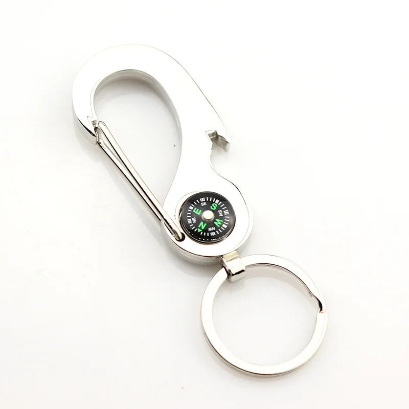 Classic Silver Plated Zinc Alloy Metal Carabiner Compass Business Waist Keychain Pendant For Men Key Ring