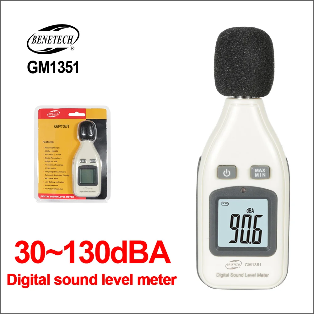 BENETECH Digital Sound Level Meter Noise Audio Decibelimetro 30-130dBA Noisemete Decibel di Rumore Decibel Monitor Tester GM1351