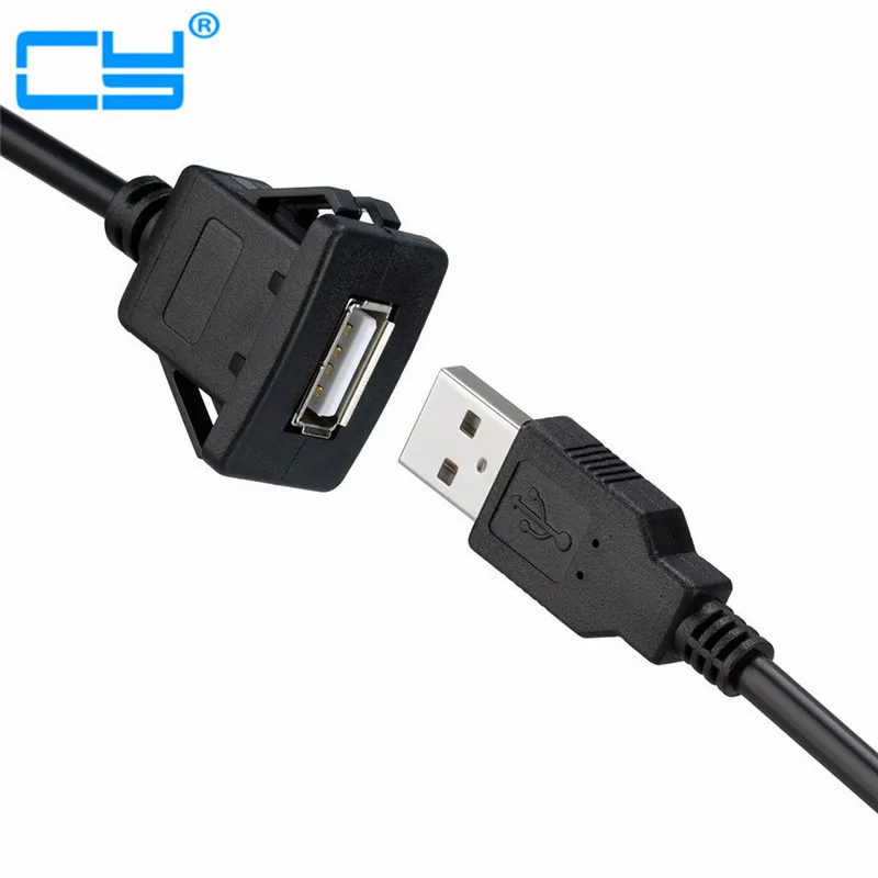 USB 2.0 Male Ke Female AUX Flush Mount Panel Kabel Ekstensi untuk Mobil Truk Perahu Motor Dashboard (Kepala Persegi) 1M/2M
