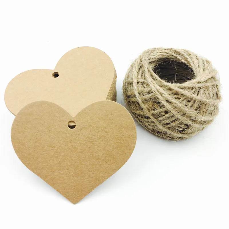 100pcs/lot Heart Shaped White Black Brown Kraft Paper Tags Gardening Labels DIY Wedding Note Blank Craft Gift Tag 6.5*5cm