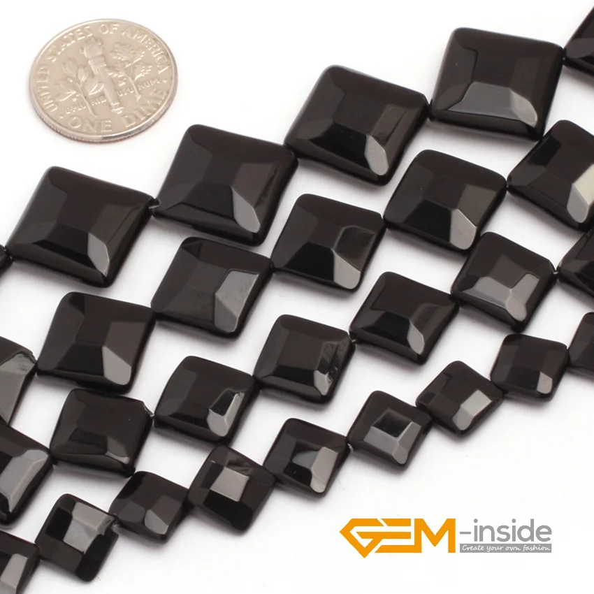 Black Agates Diagonal Square Faceted Beads Natural Stone Beads DIY loose Bead For Jewelry Making Strand 15