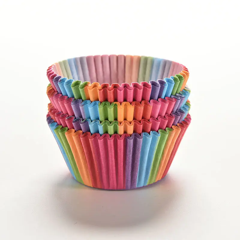 100 Pcs Rainbow color cupcake liner baking cup cupcake paper muffin cases Cake box Cup tray cake mold decorating tools