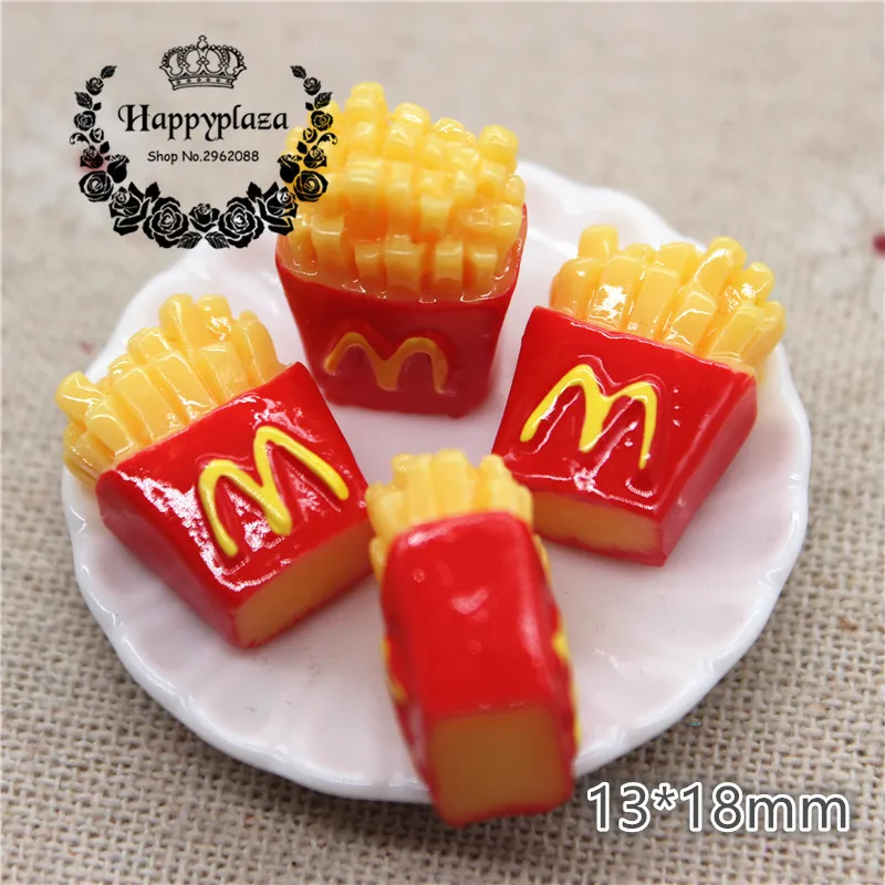 10pcs Cute 3D Resin French Fries Simulation Miniature Food Art Flatback Cabochon DIY Craft Decoration,13*18mm