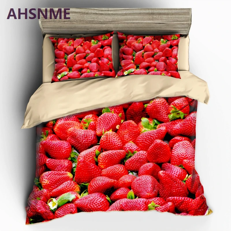 AHSNME lot of Large Red Strawberry Bedding set Fruit Photo Quilt Cover High-definition Print Home Textiles Many countries apply