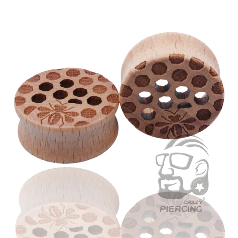 Body Piercing Jewelry Honey Comb Organic Wood Ear Plugs Double Flared Saddle Earring Tunnels 10-25mm Wooden Piercings Oreja 2PCS