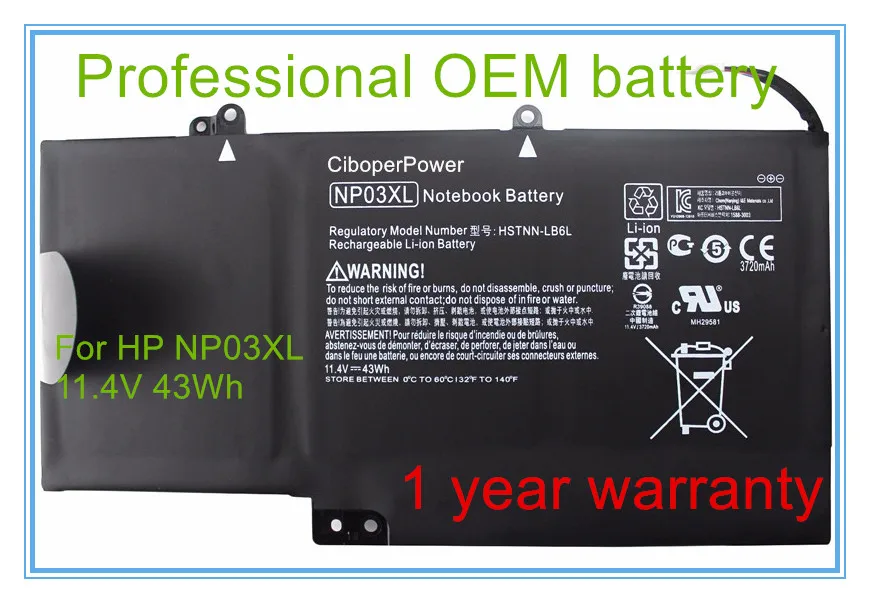 High quality laptop battery for 760944-421 761230-005 767068-005 HSTNN-LB6L NP03XL