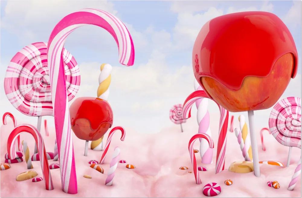 7x5FT White Clouds Sky Pink Candyland Candy Bars Chocolate Bean Land Custom Photo Studio Background Backdrop Vinyl 220cm x 150cm