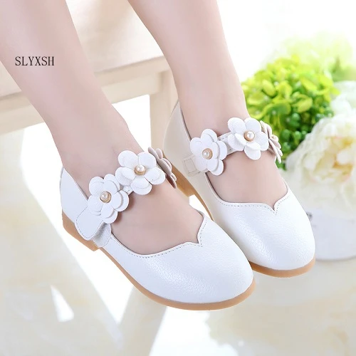 

SLYXSH White Pink Kids Baby Toddler Flower Children Wedding Party Dress Princess Leather Shoes For Girls School Dance Shoes