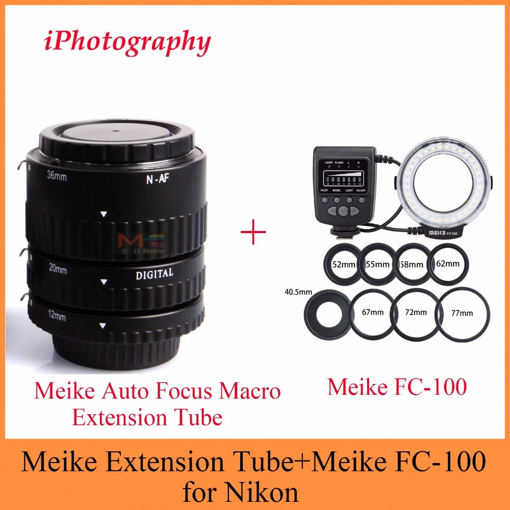 

Meike Auto Focus Macro Extension Tube + Meike FC-100 LED Ring Flash Light Kit for Nikon