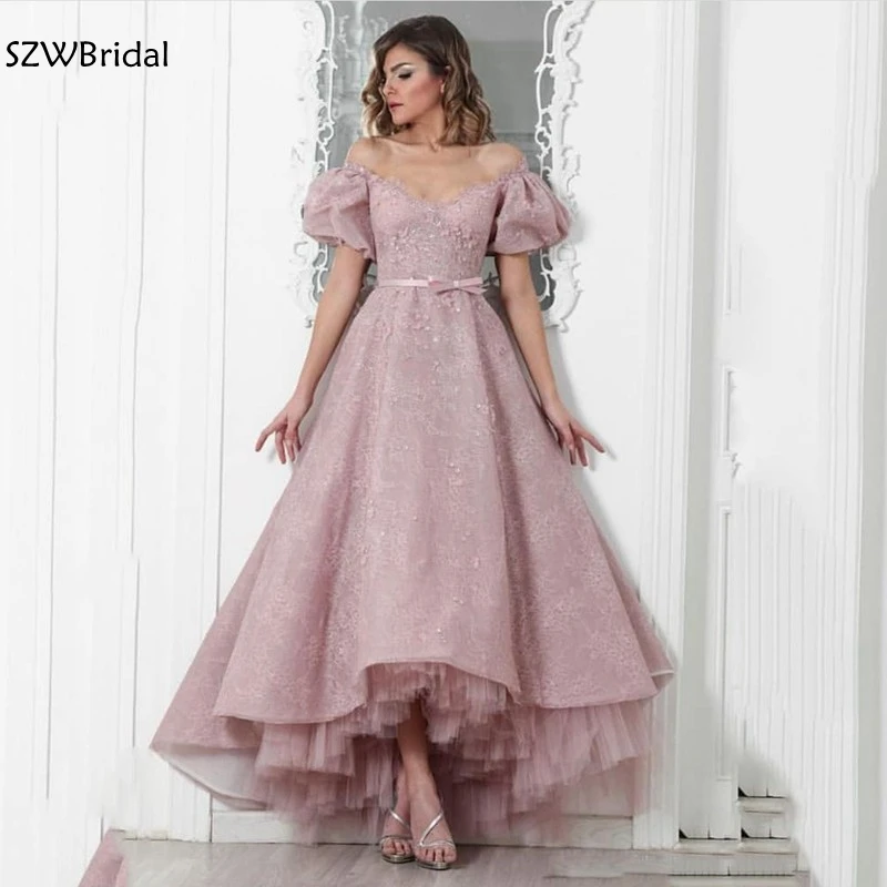 

New Arrival Off the shoulder Lace Evening dress Short sleeve Evening gown Dubai Kaftan Arabic evening dresses vestidos elegantes