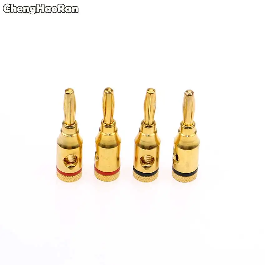 Chenghaoran 4 pces tampões de banana banhado a ouro conectores de fio de cabo de áudio musical terminal de solda livre para amplificador de alto-falante