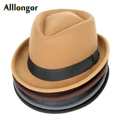 Fashion Autumn 2024 Winter Fedoras Women Wool Fedora Hat Men Jazz Panama Solid Black Vintage Trilby Hat Felt Top Hat caps