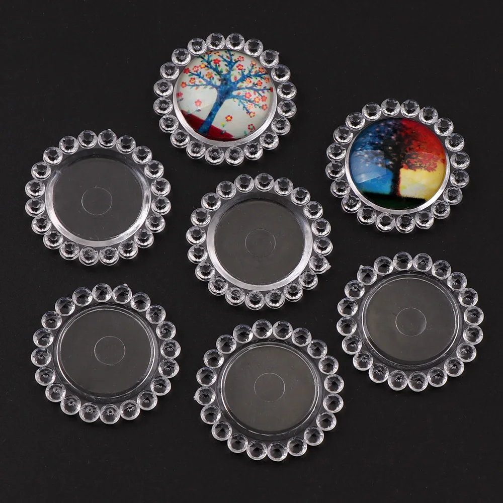 50pcs inner 20mm Transparent Color Round Resin Flatback Base Setting Rhinestone Cabochon Base Frame Setting Accessory