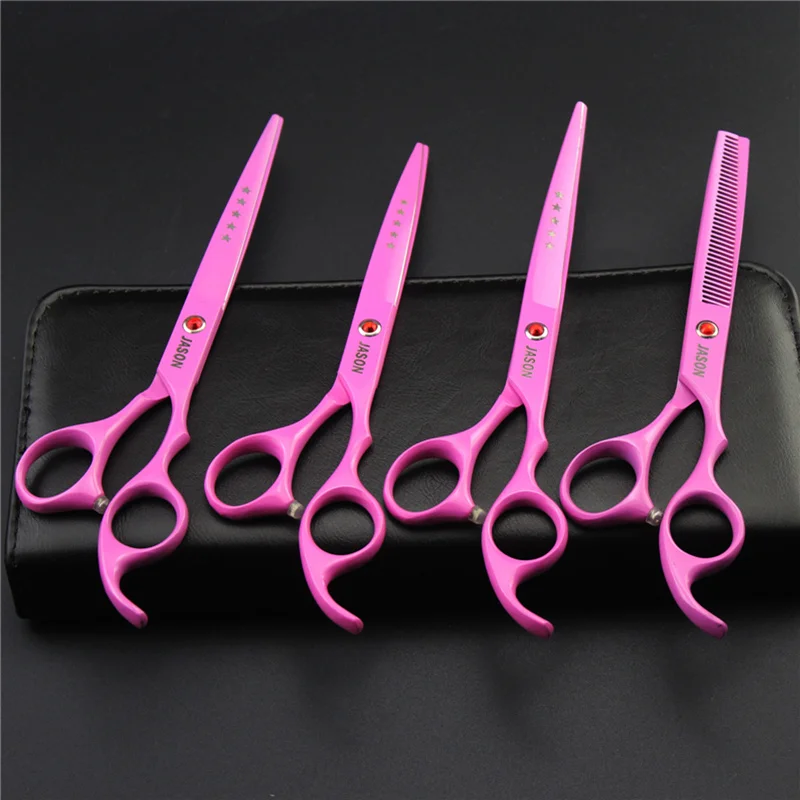 7.0Inch 4Pcs/Set JP440C JASON pink Pet Grooming Scissors Silver D g Shears Big Straight &Thinning&Curved Scissors