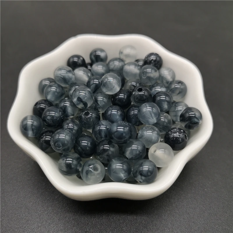 6 8 10 mm Grey Imitation Natural Stone Round Acrylic Beads Clouds Effect  For Jewelry Makeing Bracelet necklace DIY