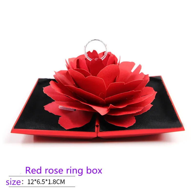 3D Pop Up Red Rose Flower Ring Box Wedding Engagement Box Jewelry Storage Holder Case